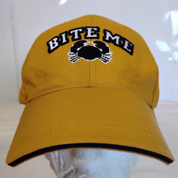 Joe's Crab Shack Yellow Black Bite Me 100% Cotton Strapback Hat Cap - Picture 2 of 7